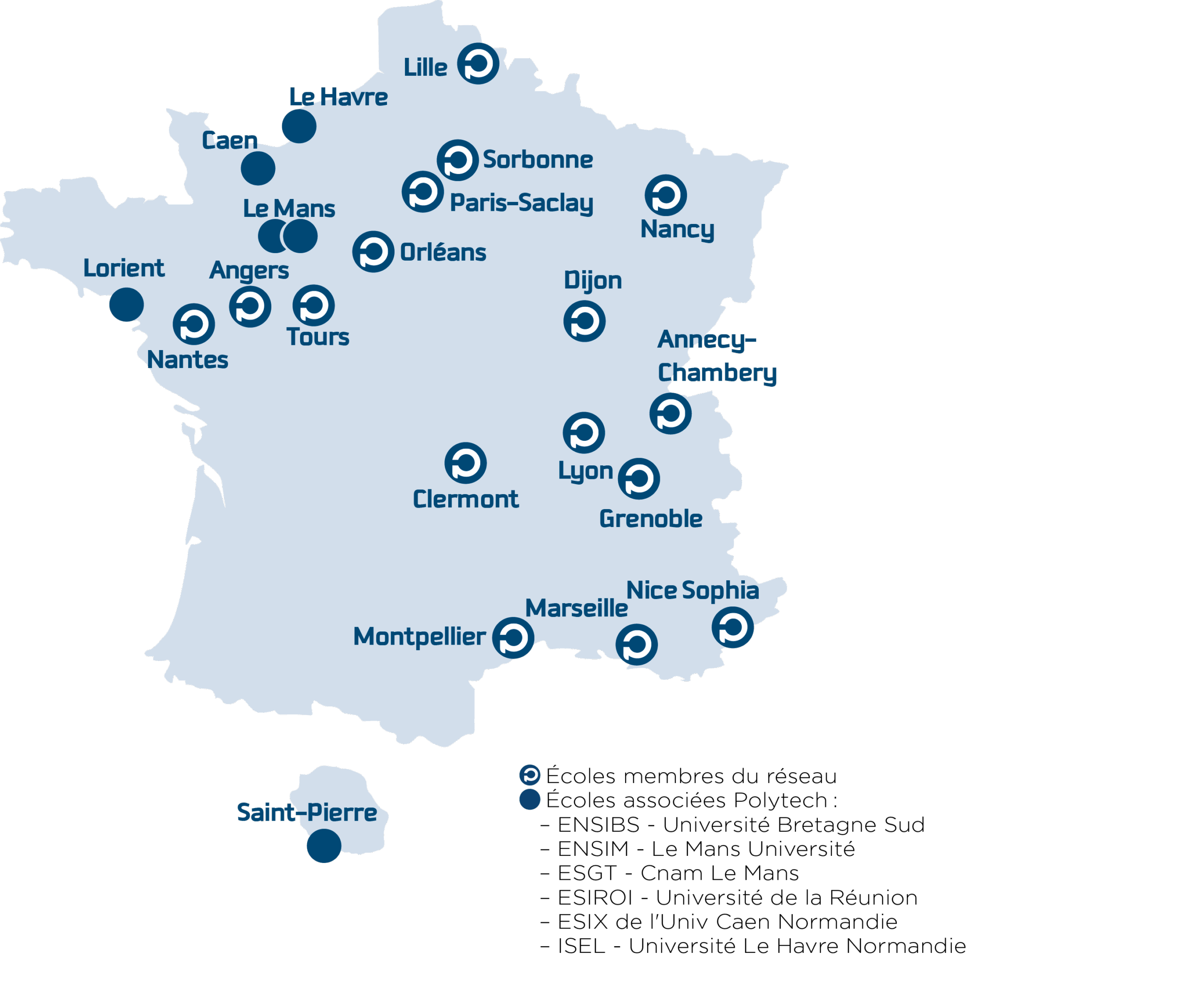 Map des localisations des écoles polytech