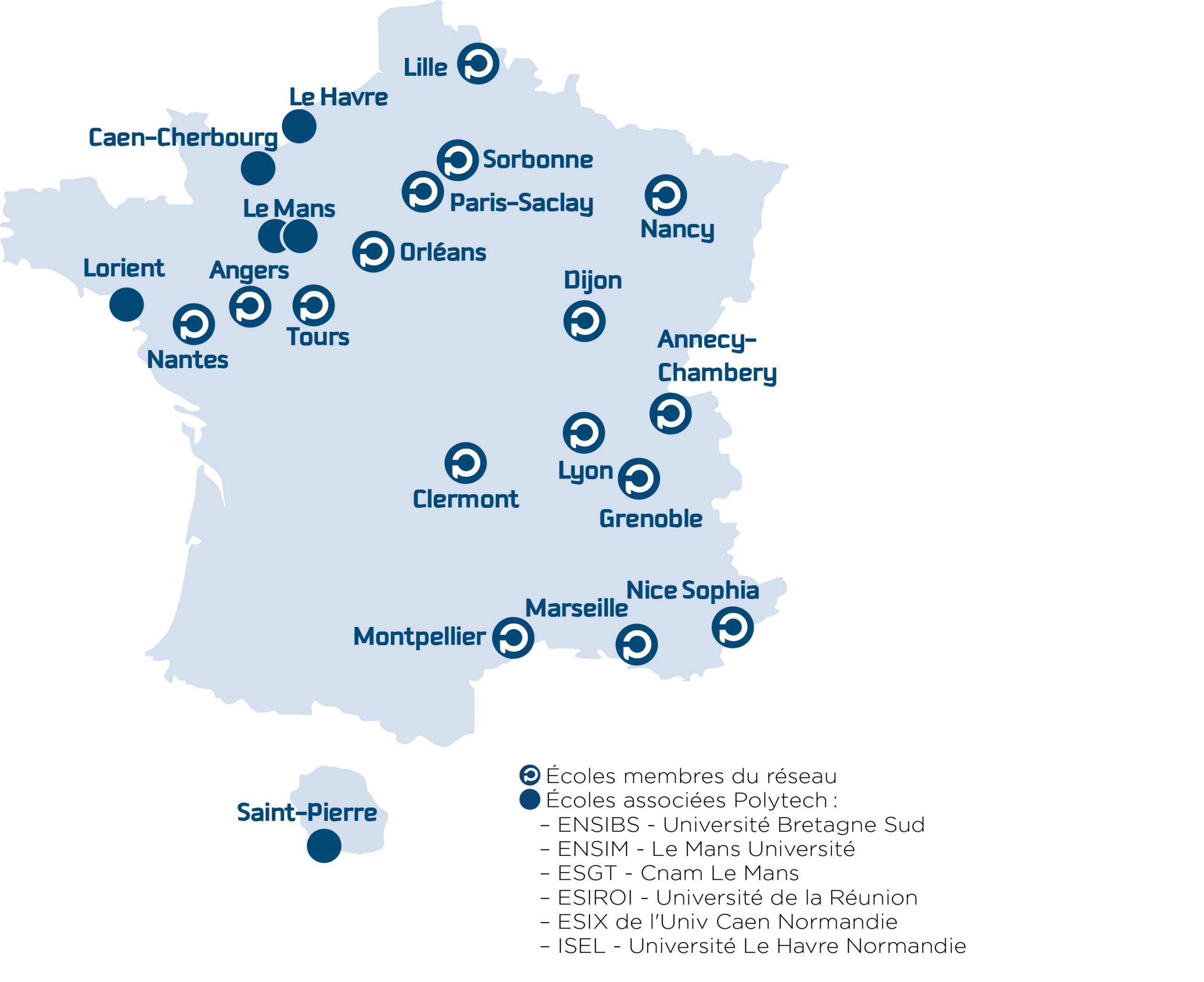 Map des localisations des écoles polytech